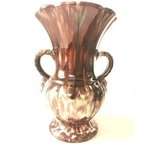 Brown Drip Glaze Double-Handled Pottery Vase – circa 1960s Unmarked